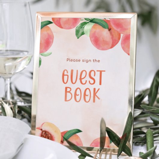 Zoet als een Peach Baby shower Guest Book Sign Poster