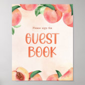 Zoet als een Peach Baby shower Guest Book Sign Poster (Voorkant)