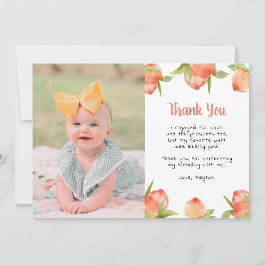 Zoet als een peach Birthday Dank je wel Kaart (Voorkant)