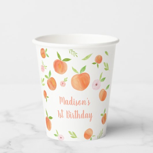 Zoet als een peach Birthday Papieren Bekers (Voorkant)