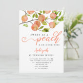 Zoet als een peach Girl Birthday Party Kaart (Staand voorkant)