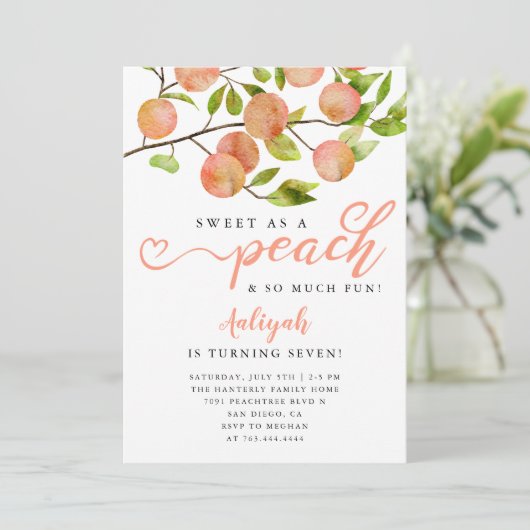 Zoet als een peach Girl Birthday Party Kaart (Staand voorkant)