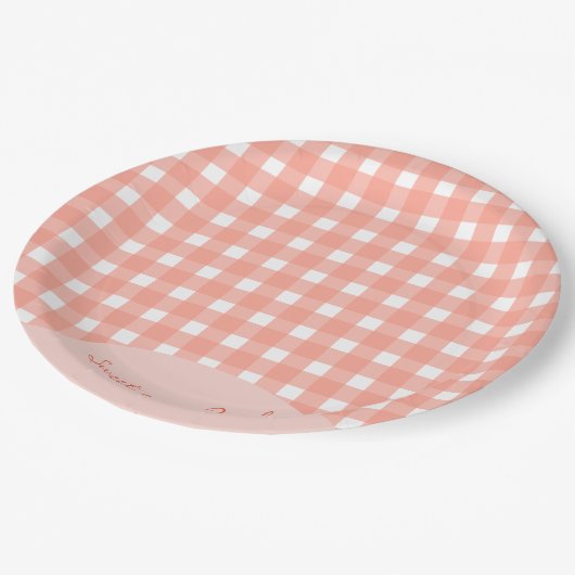 Zoet als een Peach Plaid Verjaardag Papieren Bordje (Gekanteld)