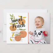 Zoet als een Peach Retro Meisje Foto 1e Verjaardag Kaart (Voorkant)