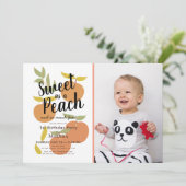 Zoet als een Peach Retro Meisje Foto 1e Verjaardag Kaart (Staand voorkant)