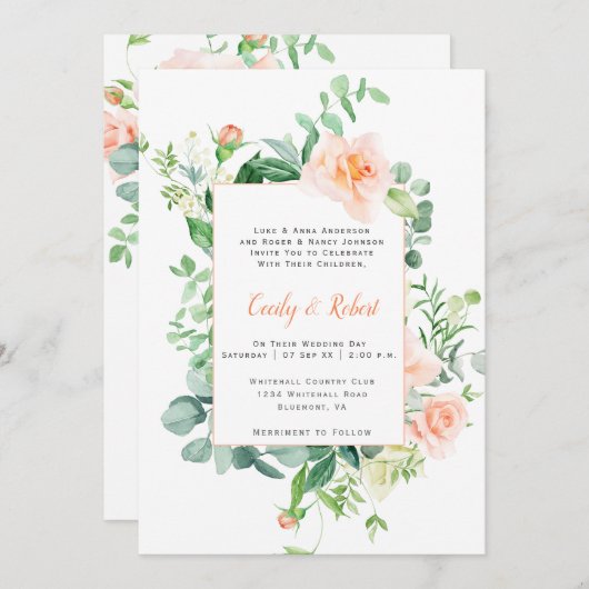 Zoet als een Peach Waterverf Rozen Lijst Weddensch Kaart (Voorkant / Achterkant)