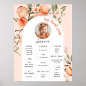 Zoet als een perzik 1s verjaardagsfeestfoto mijlpa poster (Voorkant)