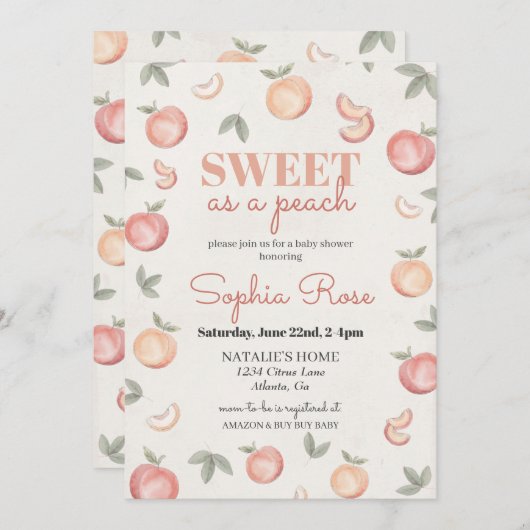 Zoet als een perzik baby shower uitnodiging (Voorkant / Achterkant)