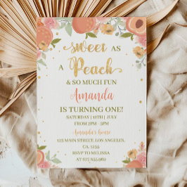 Zoet als een perzik eerste verjaardag uitnodiging