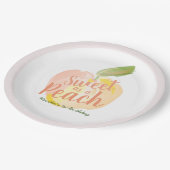 Zoet als een perzik meisje roze verjaardag papieren bordje (Gekanteld)