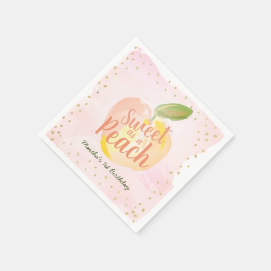 Zoet als een perzik meisje roze verjaardag servet (Hoek)