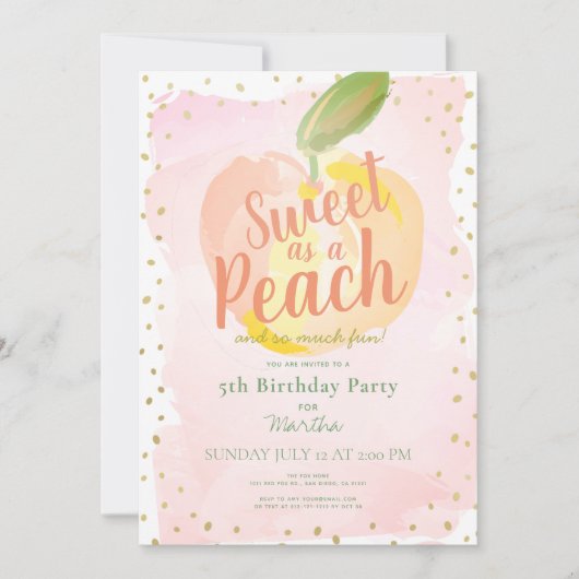 Zoet als een perzik roze meisje verjaardag kaart (Voorkant)