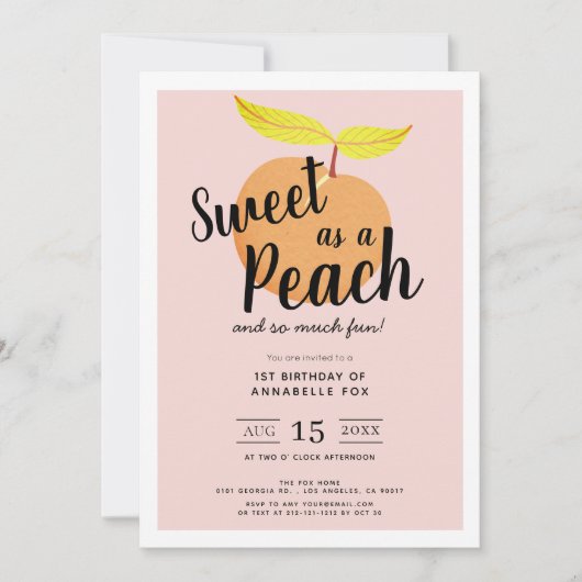 Zoet als een perzik Schattige Retro Meisje 1e Verj Kaart (Voorkant)