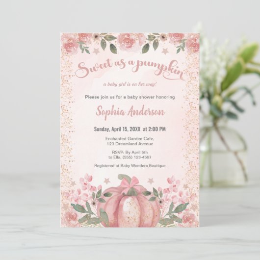 Zoet als een pompoen roze bloemenmeisje Baby showe Kaart (Staand voorkant)