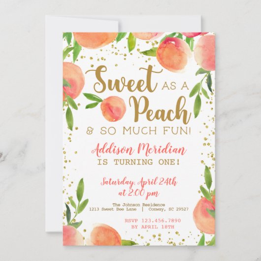 Zoet als een uitnodiging voor een peach Birthday (Voorkant)