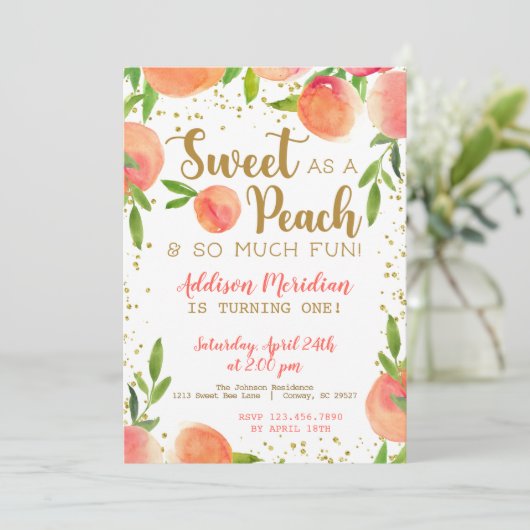 Zoet als een uitnodiging voor een peach Birthday (Staand voorkant)