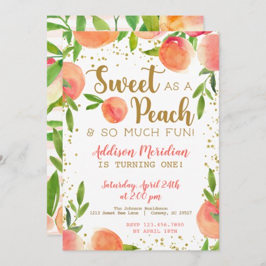 Zoet als een uitnodiging voor een peach Birthday (Voorkant / Achterkant)