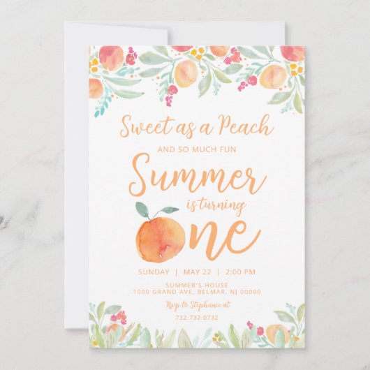 Zoet als een uitnodiging voor een peach Birthday (Voorkant)