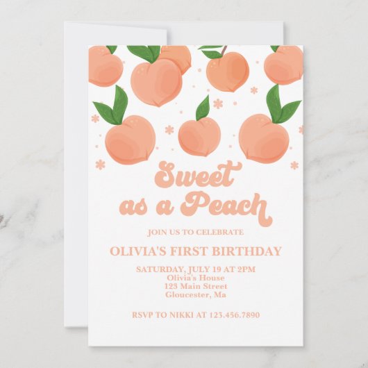 Zoet als een uitnodiging voor een peach Birthday (Voorkant)