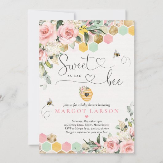 Zoet als Greenery Pink & Gold Baby shower Kaart (Voorkant)