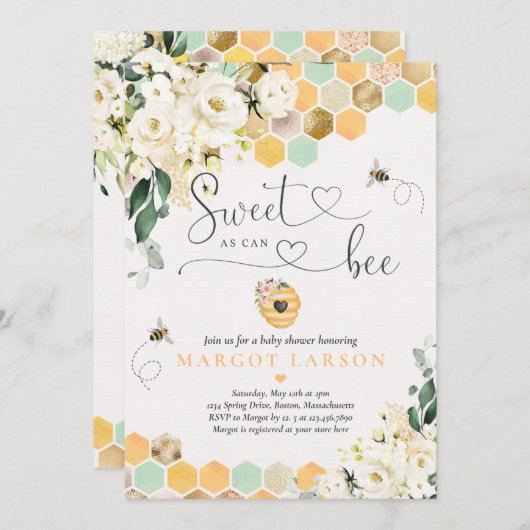 Zoet als Greenery White Floral Baby shower Kaart (Voorkant / Achterkant)