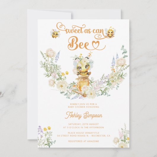 Zoet als kan Bee Bloemen Schattige Baby shower Kaart (Voorkant)