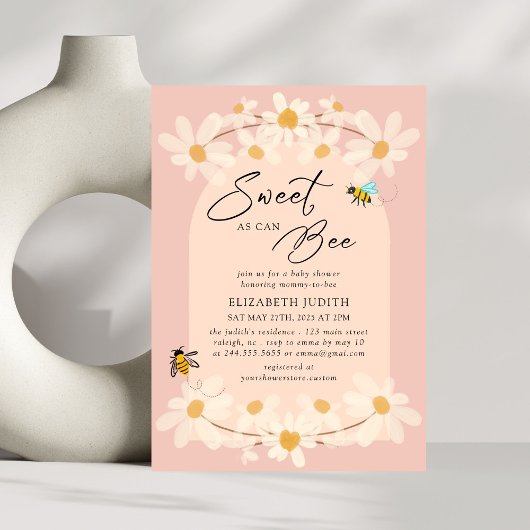 Zoet als kan Bee Floral Daisy Baby shower Kaart