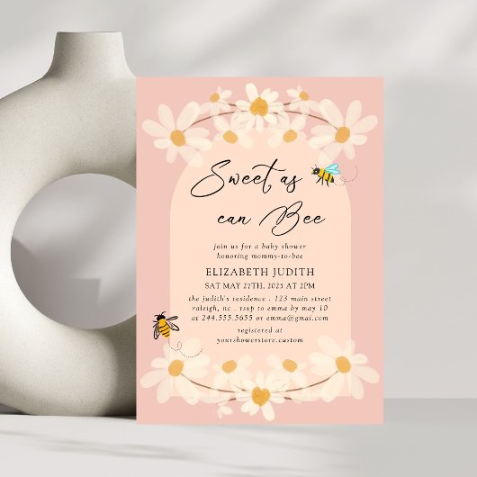 Zoet als kan Bee Floral Daisy Baby shower Kaart