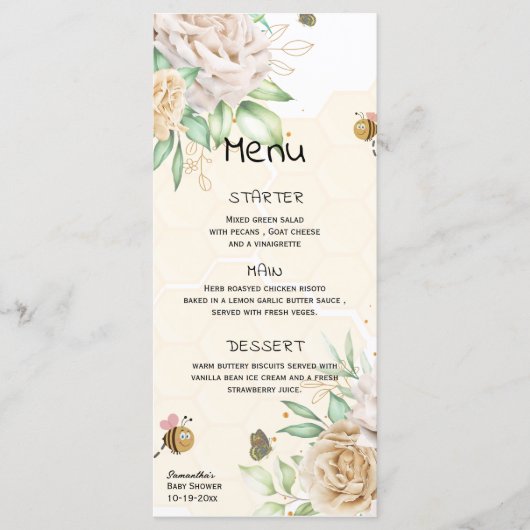 Zoet als kan Bee Floral HoneyComb floraal minimaal Menu (Voorkant)