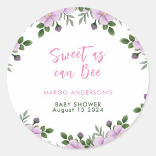 Zoet als kan Bee Floral Meisje Baby shower Ronde Sticker