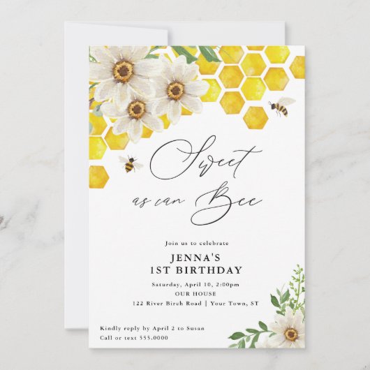 Zoet als Kan Bee, Honey Bee en Daisies Verjaardag Kaart (Voorkant)