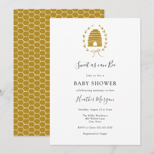 Zoet als kan Bee Honeycomb Baby shower Invitation Kaart (Voorkant / Achterkant)