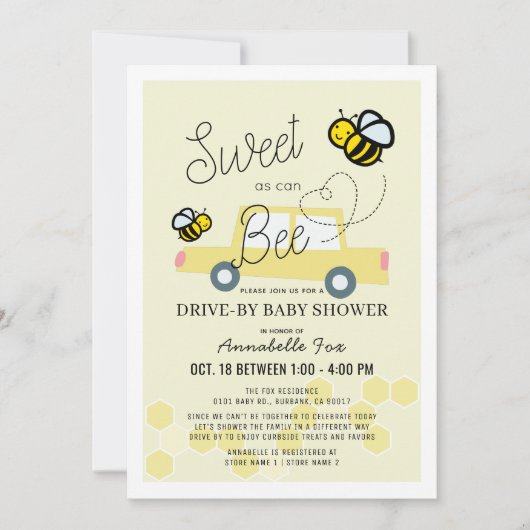Zoet als kan Bee Lichtgeel Drive-by Baby shower Kaart (Voorkant)
