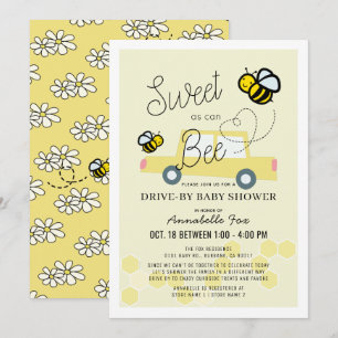 Zoet als kan Bee Lichtgeel Drive-by Baby shower Kaart