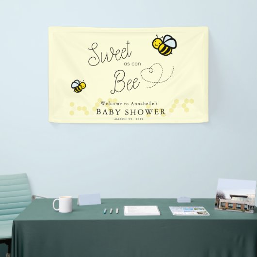 Zoet als kan Bee Schattige Geel Baby shower Spandoek (Beurs)