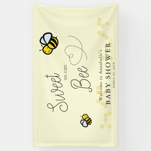 Zoet als kan Bee Schattige Geel Baby shower Spandoek (Verticaal)