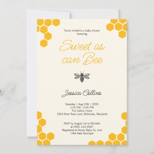 Zoet als kan Bee Schattige Geel Honingraat Baby sh Kaart (Voorkant)