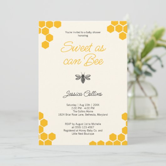 Zoet als kan Bee Schattige Geel Honingraat Baby sh Kaart (Staand voorkant)