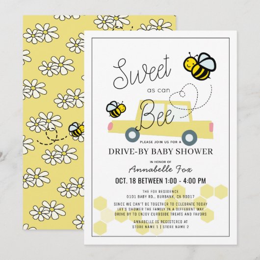 Zoet als kan Bee White Drive-by Baby shower Kaart (Voorkant / Achterkant)