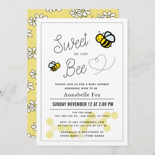 Zoet als kan Bee Wit Geel Baby shower Kaart (Voorkant / Achterkant)