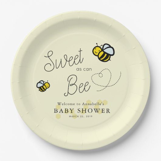 Zoet als kan Bee Yellow Baby shower Papieren Bordje (Voorkant)
