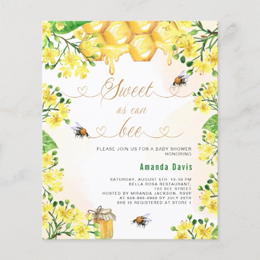 Zoet als kan geel bloemigen budget Baby shower (Voorkant)