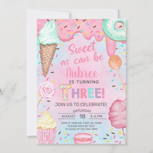 Zoet als kan meisje 3e verjaardag uitnodiging. kaart (Voorkant)