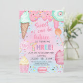 Zoet als kan meisje 3e verjaardag uitnodiging. kaart (Staand voorkant)