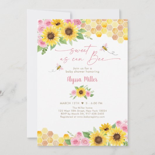Zoet als kan roze bloemige zonnebloem Baby shower Kaart (Voorkant)