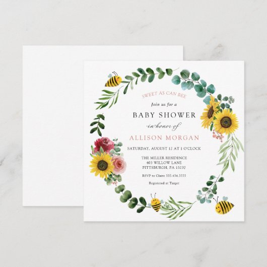 Zoet als kan roze zonnebloem Baby shower Kaart (Voorkant / Achterkant)