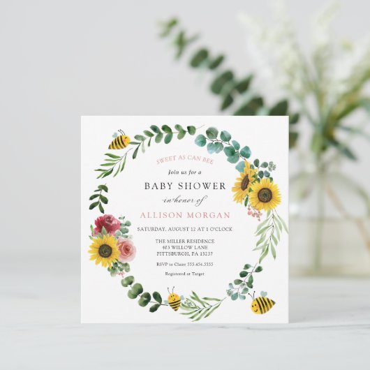 Zoet als kan roze zonnebloem Baby shower Kaart (Staand voorkant)