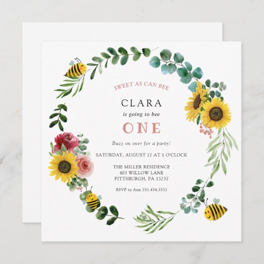 Zoet als kan roze zonnebloem verjaardag zijn kaart (Voorkant / Achterkant)