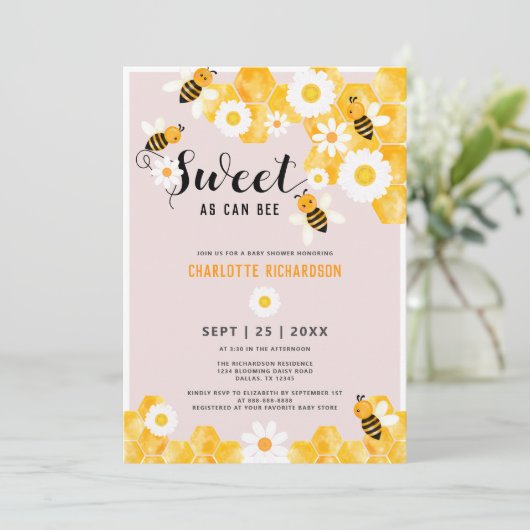 Zoet als kan schattig geel honing bijen Baby showe Kaart (Staand voorkant)