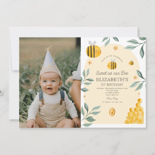 Zoet als kan worden 1e Verjaardag Uitnodiging (Voorkant)